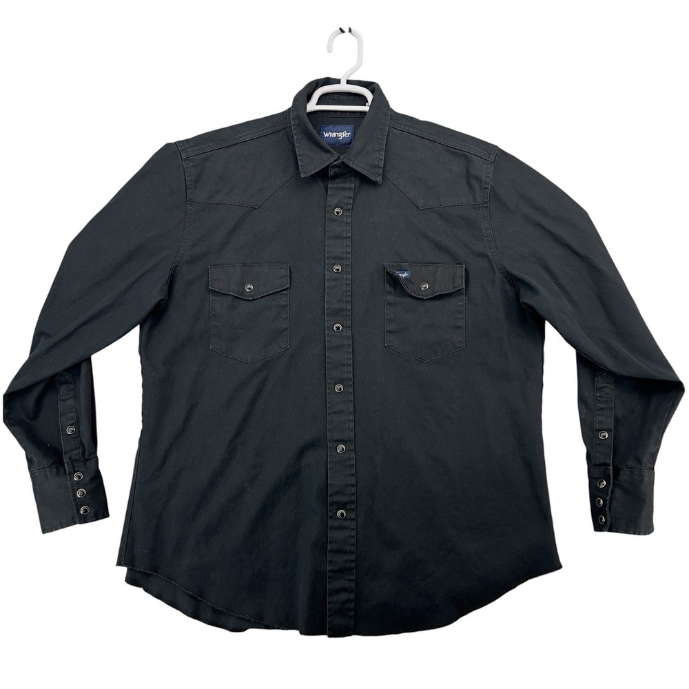 Wrangler Western Shirt Men's XL Black Snap Front Long Sleeve Pearl Snap Cowboy
